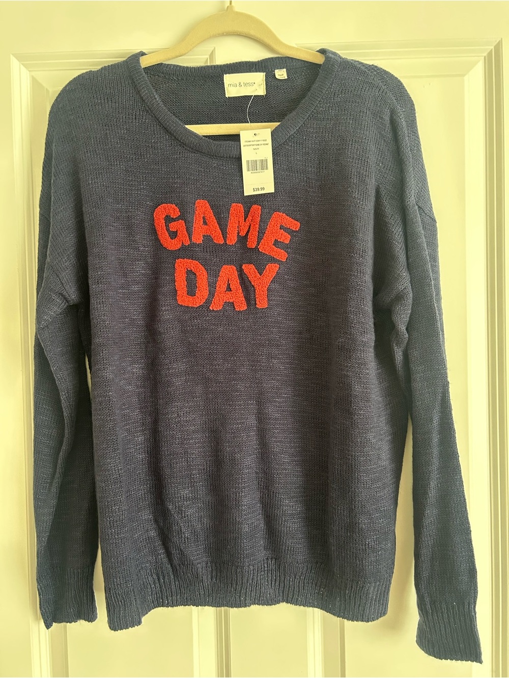 Navy 'Game Day' Crewneck Sweater with Red Lettering